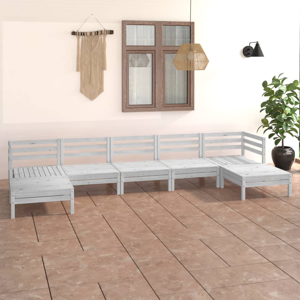 7-tlg. Garten-Lounge-Set Weiss Massivholz Kiefer